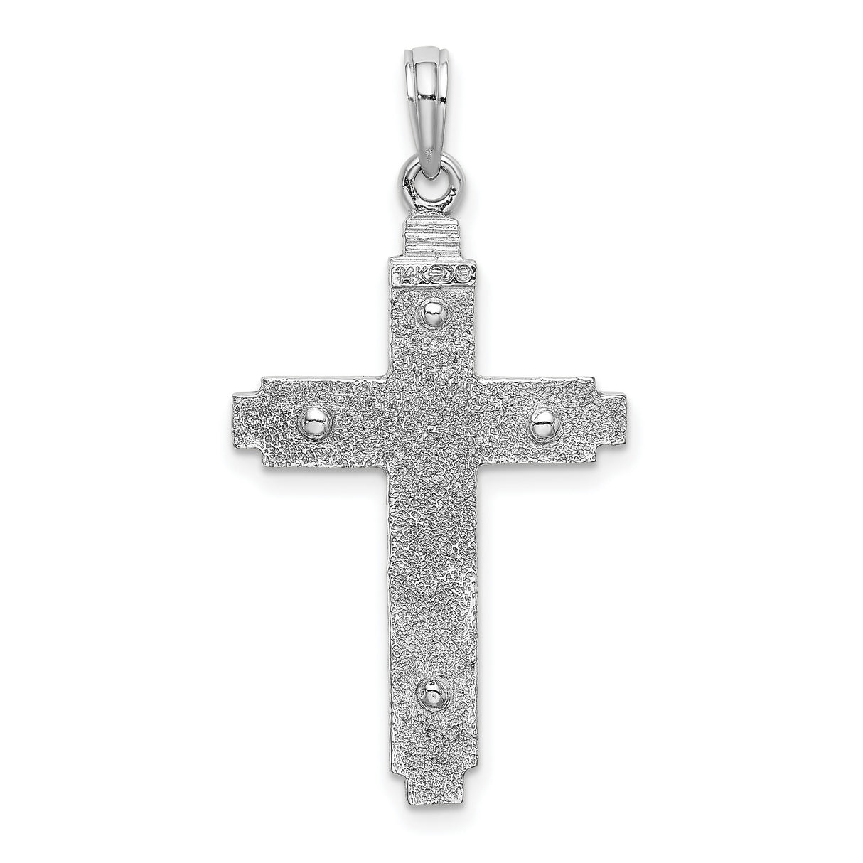 14k White Gold Cross Pendant with Milgrain Detailing, Polished Religious Design