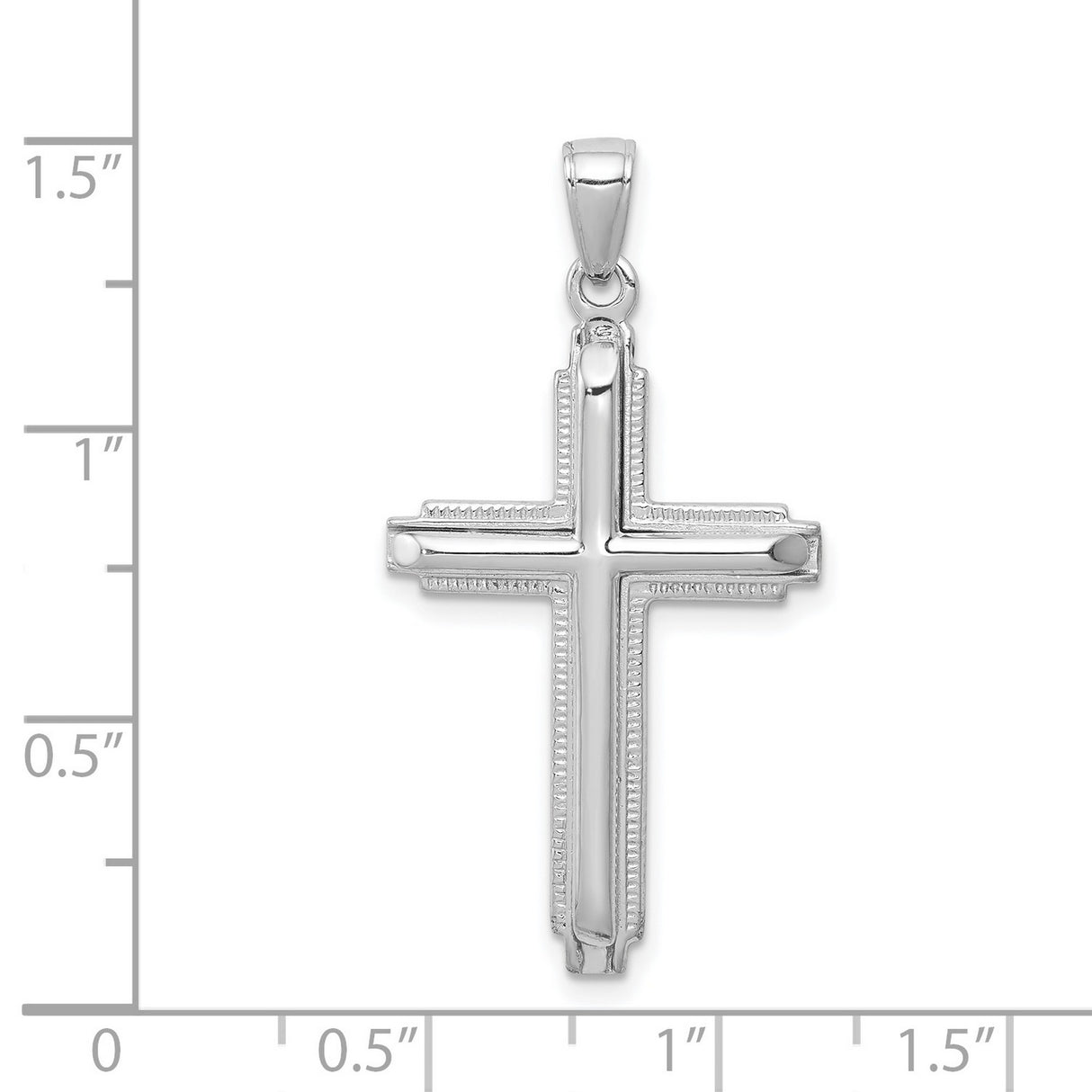 14k White Gold Cross Pendant with Milgrain Detailing, Polished Religious Design