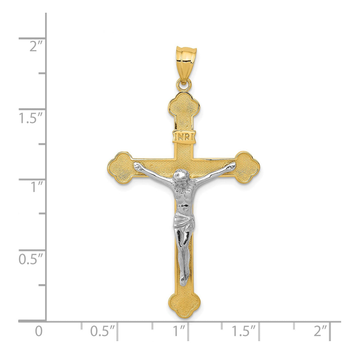 14k Multi-Tone Gold Crucifix Pendant with INRI and Detailed Jesus Figure Religious Charm