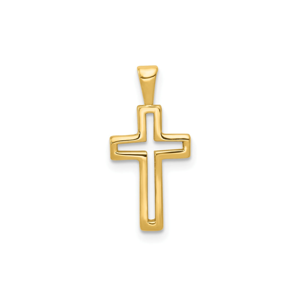 14k Yellow Gold Cross Pendant with Polished Finish and Open Center Design