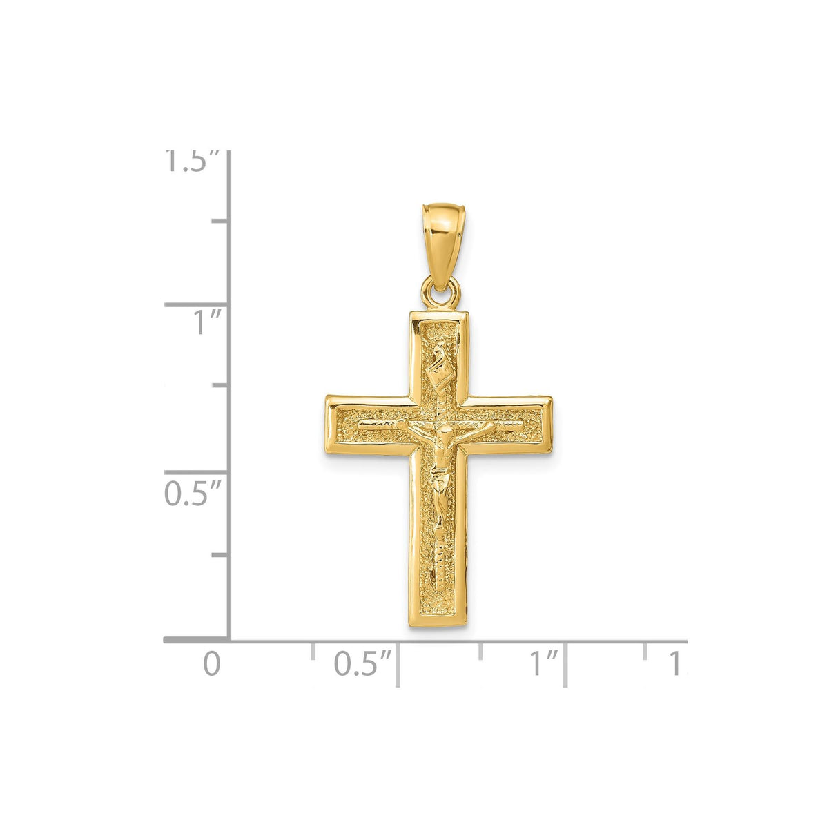 14k Yellow Gold Crucifix Pendant, Polished Finish Classic Latin Cross Charm for Men and Women
