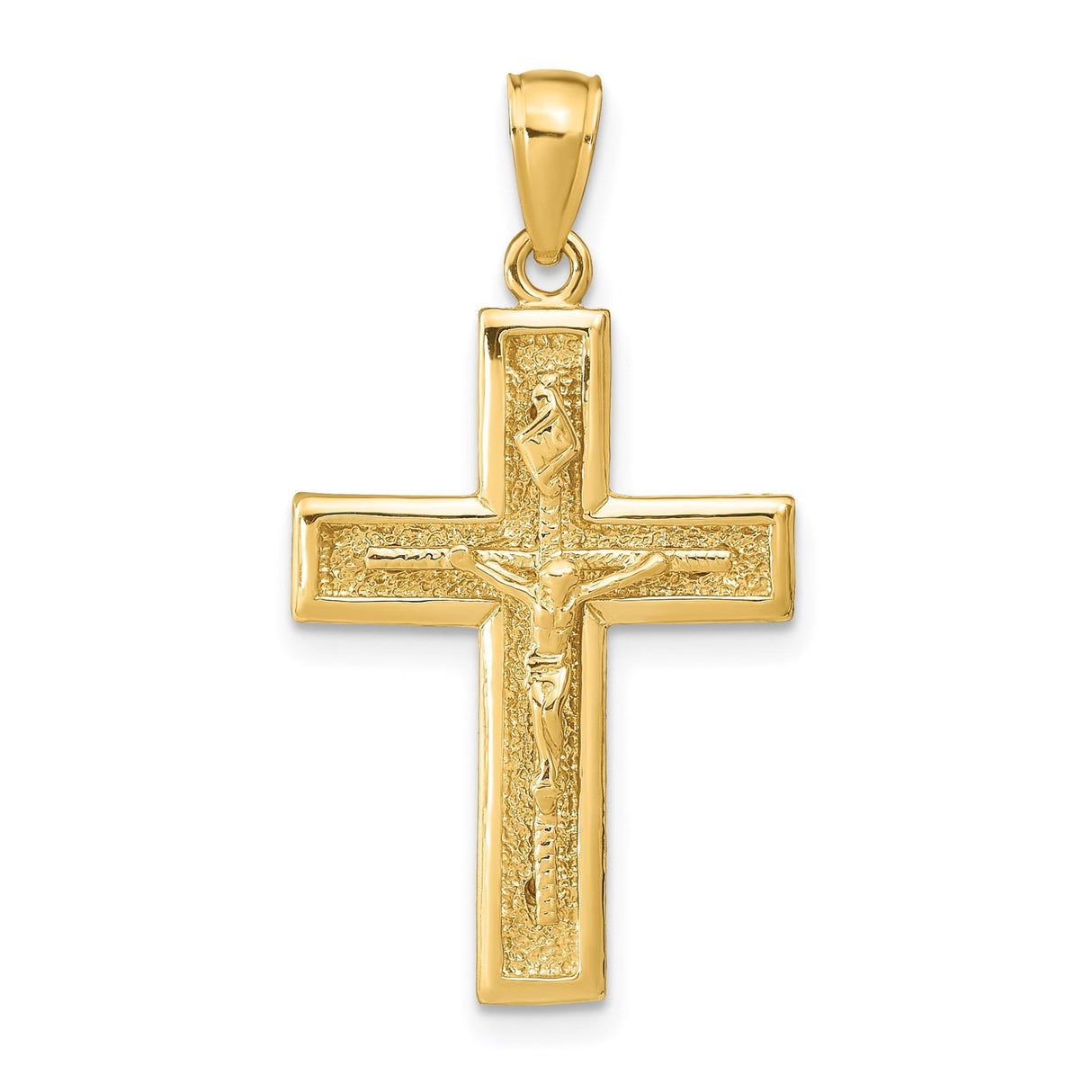 14k Yellow Gold Crucifix Pendant, Polished Finish Classic Latin Cross Charm for Men and Women
