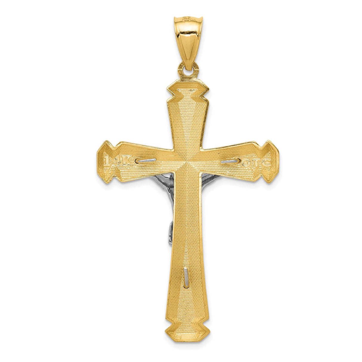 14k Multi-Tone Gold Crucifix Cross Pendant with Jesus Figure, Religious Catholic Jewelry