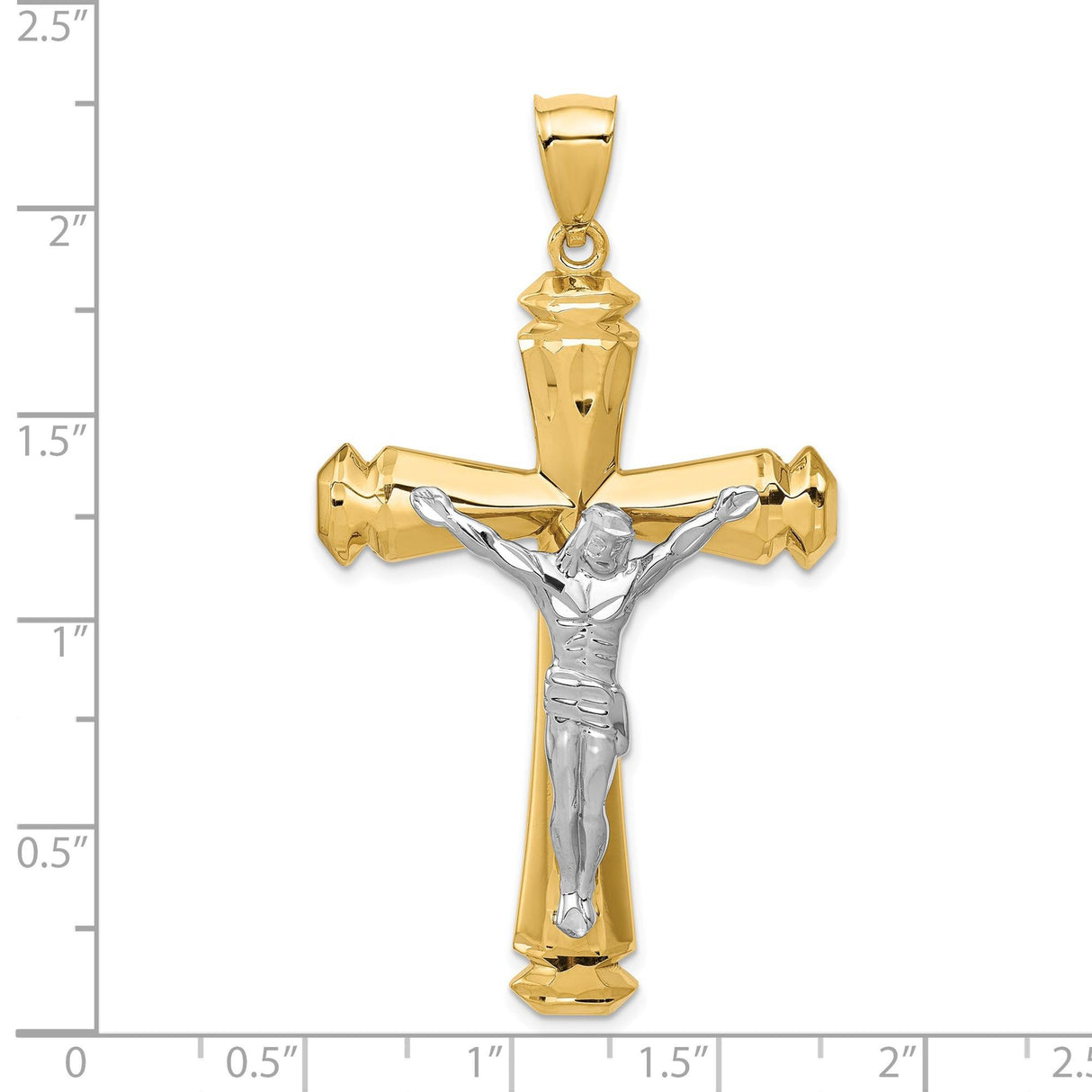 14k Multi-Tone Gold Crucifix Cross Pendant with Jesus Figure, Religious Catholic Jewelry