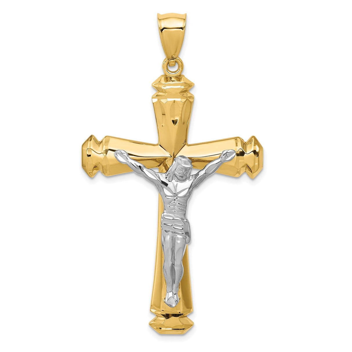 14k Multi-Tone Gold Crucifix Cross Pendant with Jesus Figure, Religious Catholic Jewelry