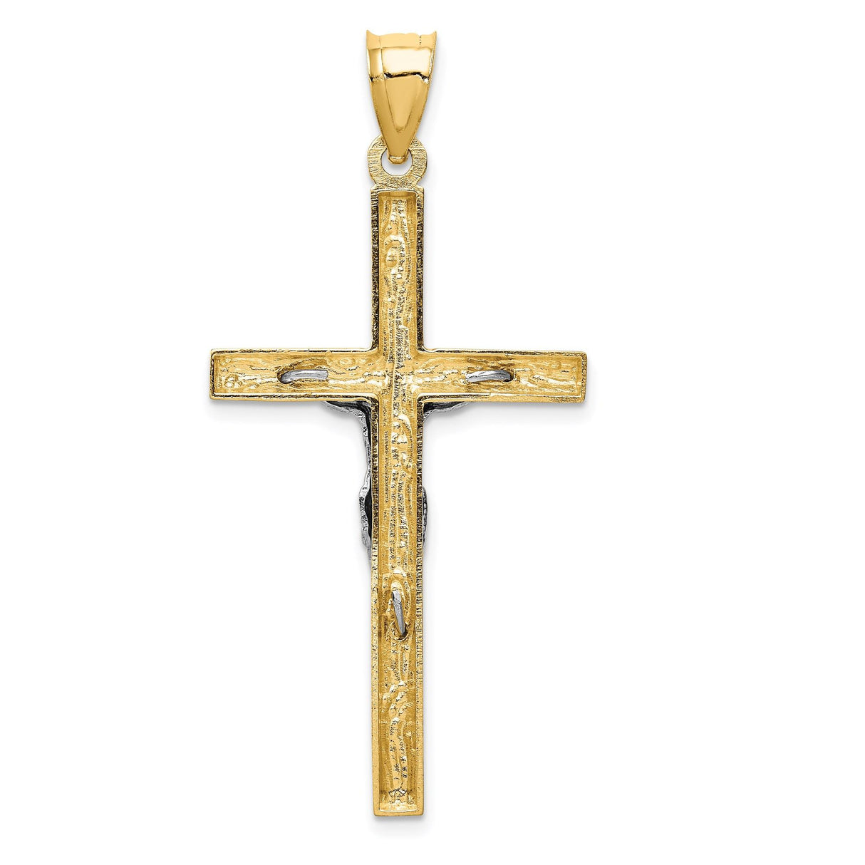 14k Two-Tone Gold Crucifix Cross Pendant with Detailed Jesus, Latin Style Design