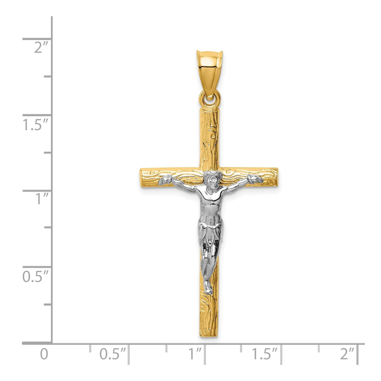 14k Two-Tone Gold Crucifix Cross Pendant with Detailed Jesus, Latin Style Design