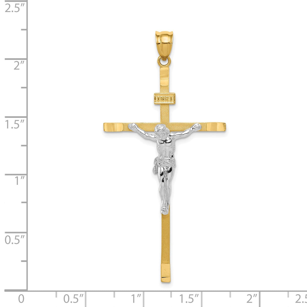 14k Two-Tone Gold Crucifix Cross Pendant with INRI Jesus Detail