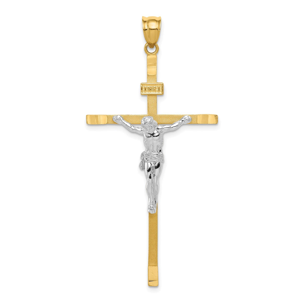 14k Two-Tone Gold Crucifix Cross Pendant with INRI Jesus Detail