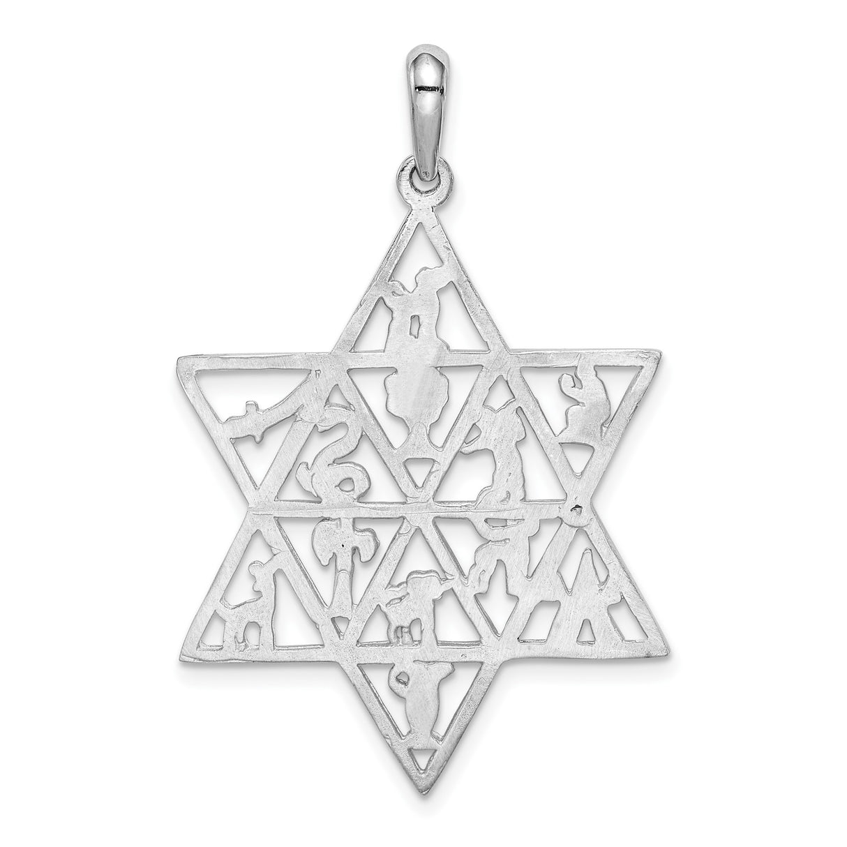14k White Gold Star of David Pendant with Twelve Tribes Symbols, Jewish Religious Jewelry
