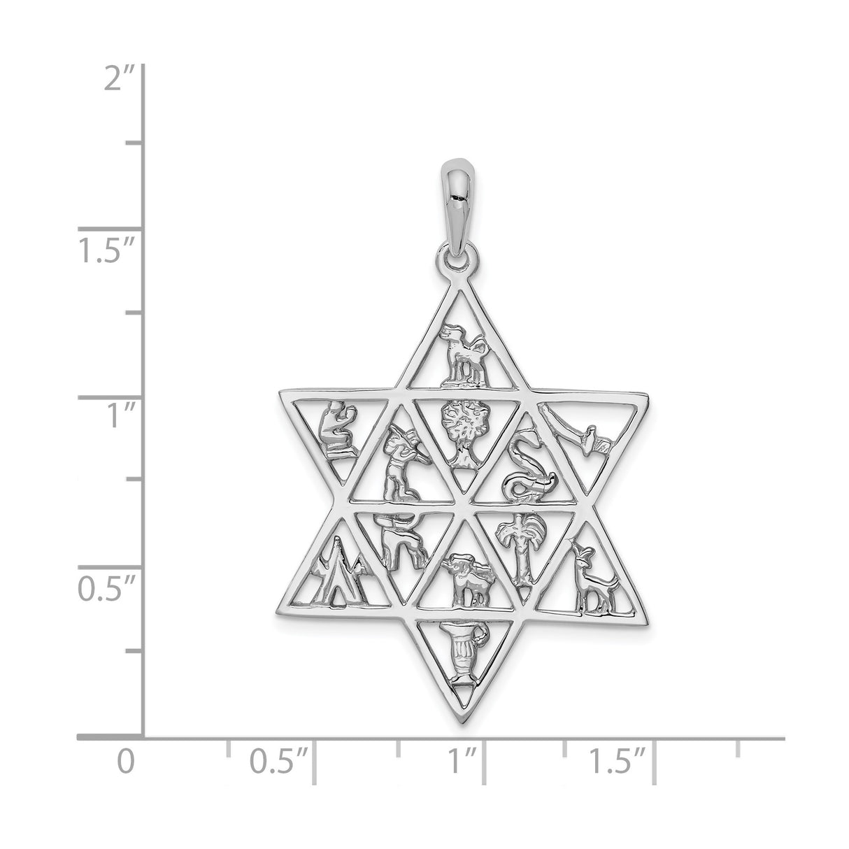 14k White Gold Star of David Pendant with Twelve Tribes Symbols, Jewish Religious Jewelry