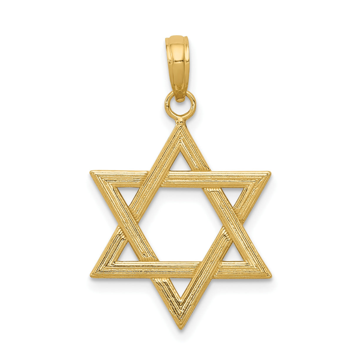14k Yellow Gold Star of David Pendant, Textured Double Triangle Jewish Symbol Charm