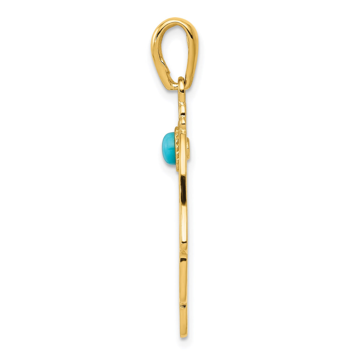 14k Yellow Gold Hamsa Pendant with Turquoise, Filigree Hand Charm for Women