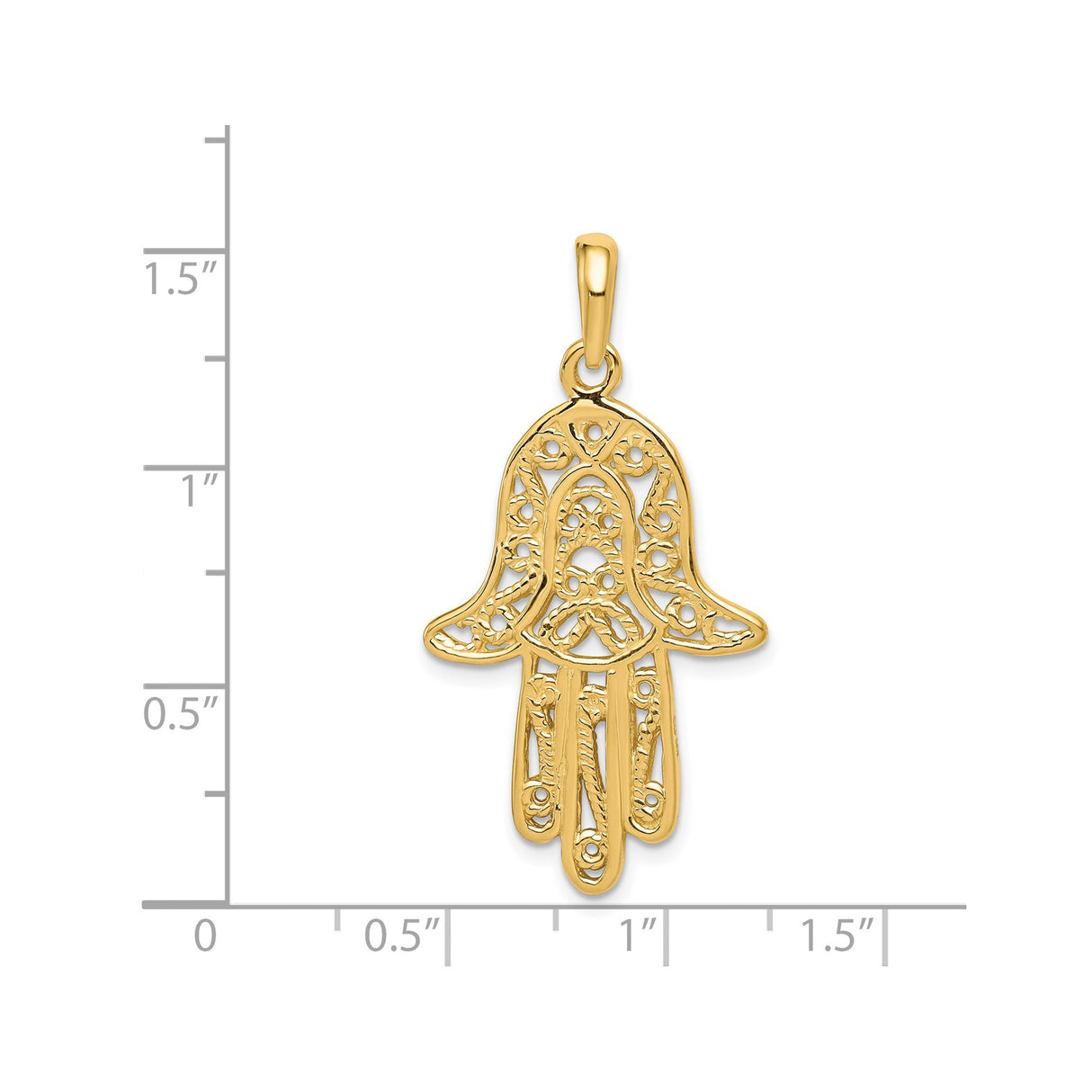 14k Yellow Gold Hamsa Pendant with Intricate Filigree Design, Hand of Fatima Symbol for Women