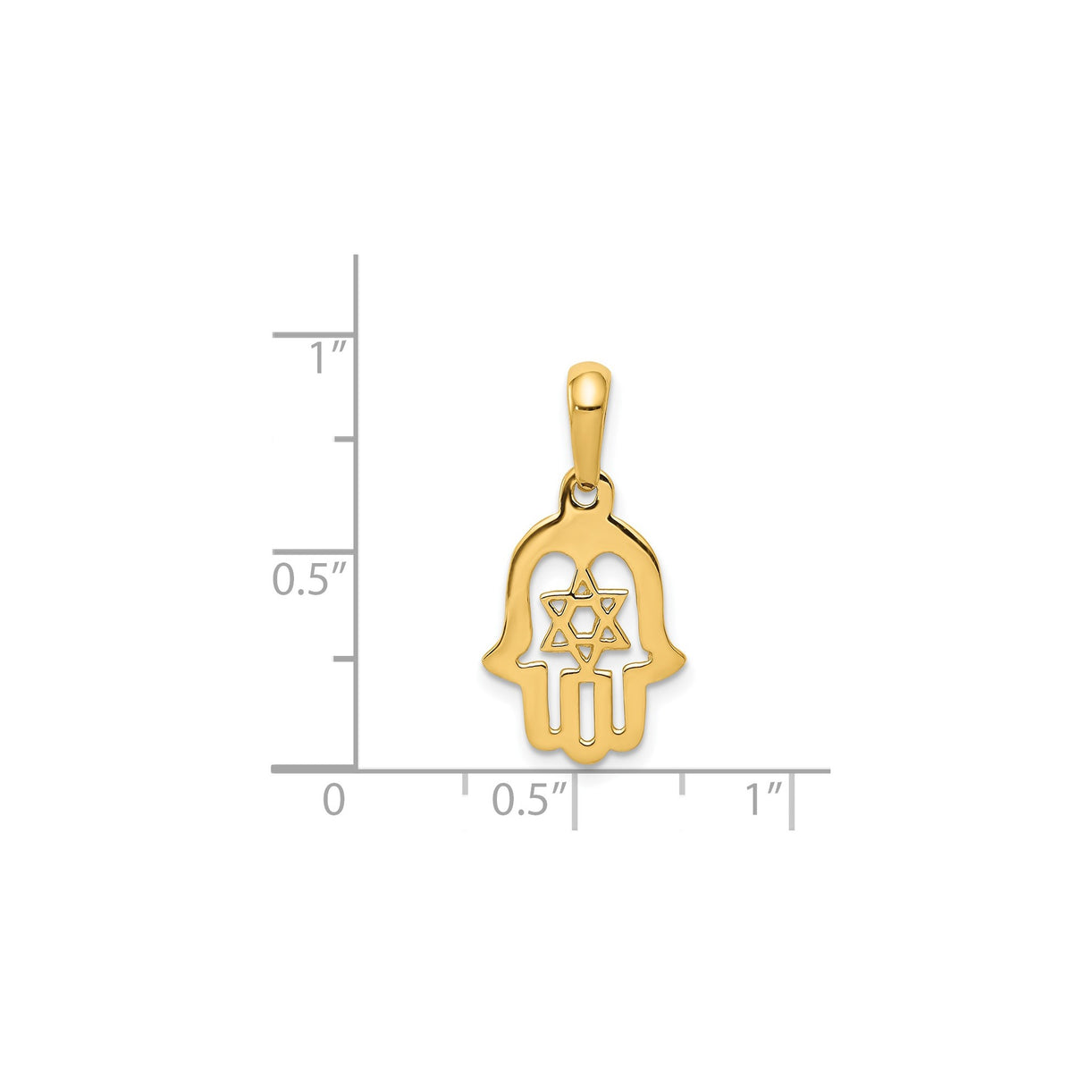 14k Yellow Gold Hamsa Hand Pendant with Star of David, Jewish Faith and Protection Charm