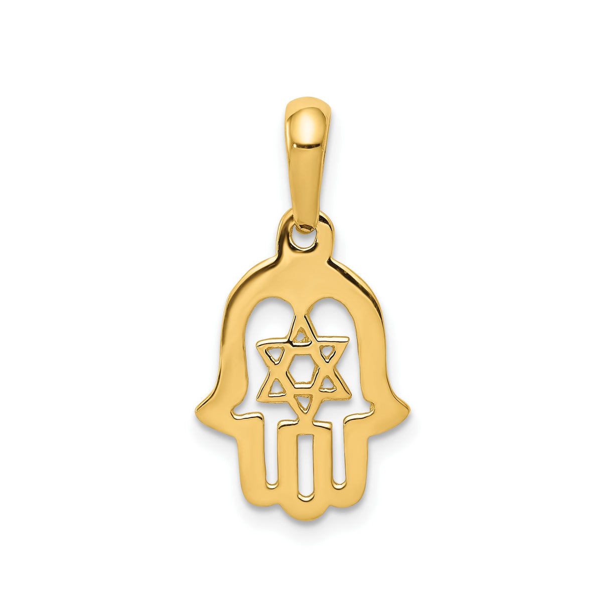 14k Yellow Gold Hamsa Hand Pendant with Star of David, Jewish Faith and Protection Charm