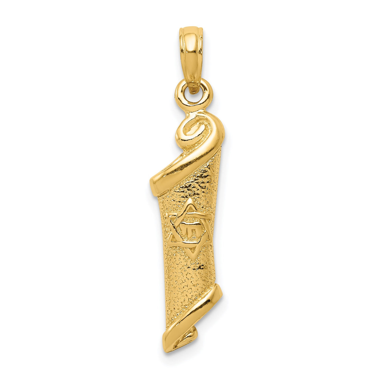 14k Yellow Gold Mezuzah Pendant with Star of David and Hebrew Shin, Judaica Scroll Charm
