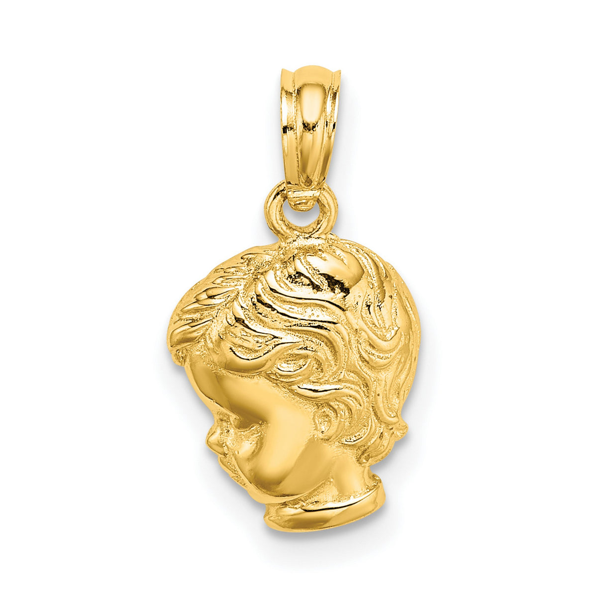 14k Yellow Gold Boy Profile Pendant, Memorial Head Charm in Silhouette Design for Women or Unisex Wear