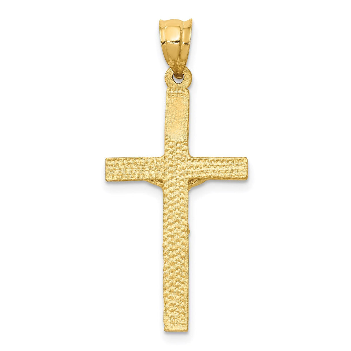 14k Yellow Gold Crucifix Pendant with High Relief Jesus Figure, Latin Catholic Cross Charm
