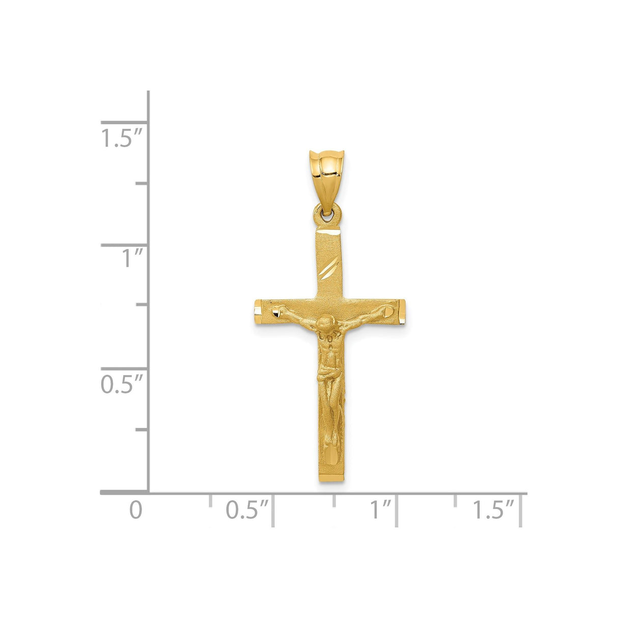 14k Yellow Gold Crucifix Pendant with High Relief Jesus Figure, Latin Catholic Cross Charm