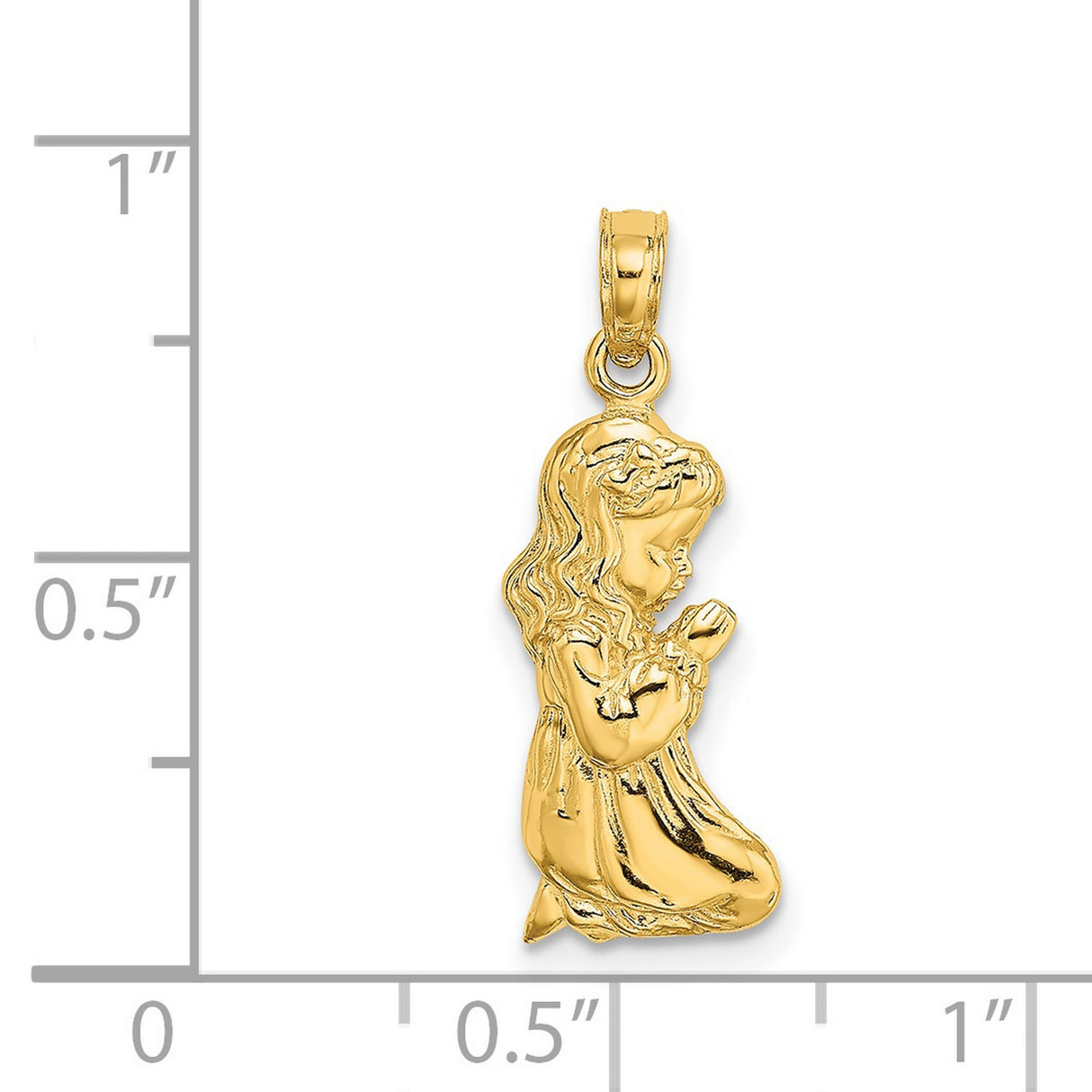 14k Yellow Gold Pendant with Kneeling Girl in Prayer, Christian Religious Charm for Women
