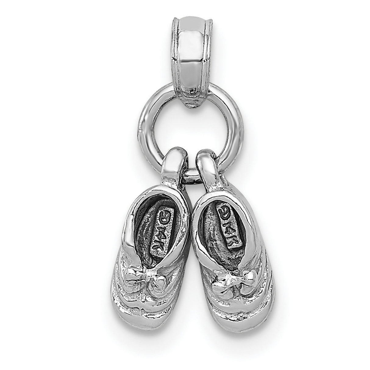 14k White Gold Pendant with 3D Baby Shoes, Symbolic Motherhood Charm for Women