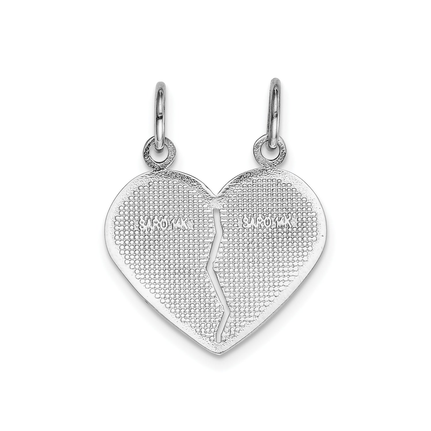 14k White Gold Split Heart Pendant with Mom Daughter Engravings, Symbolic Family Charm