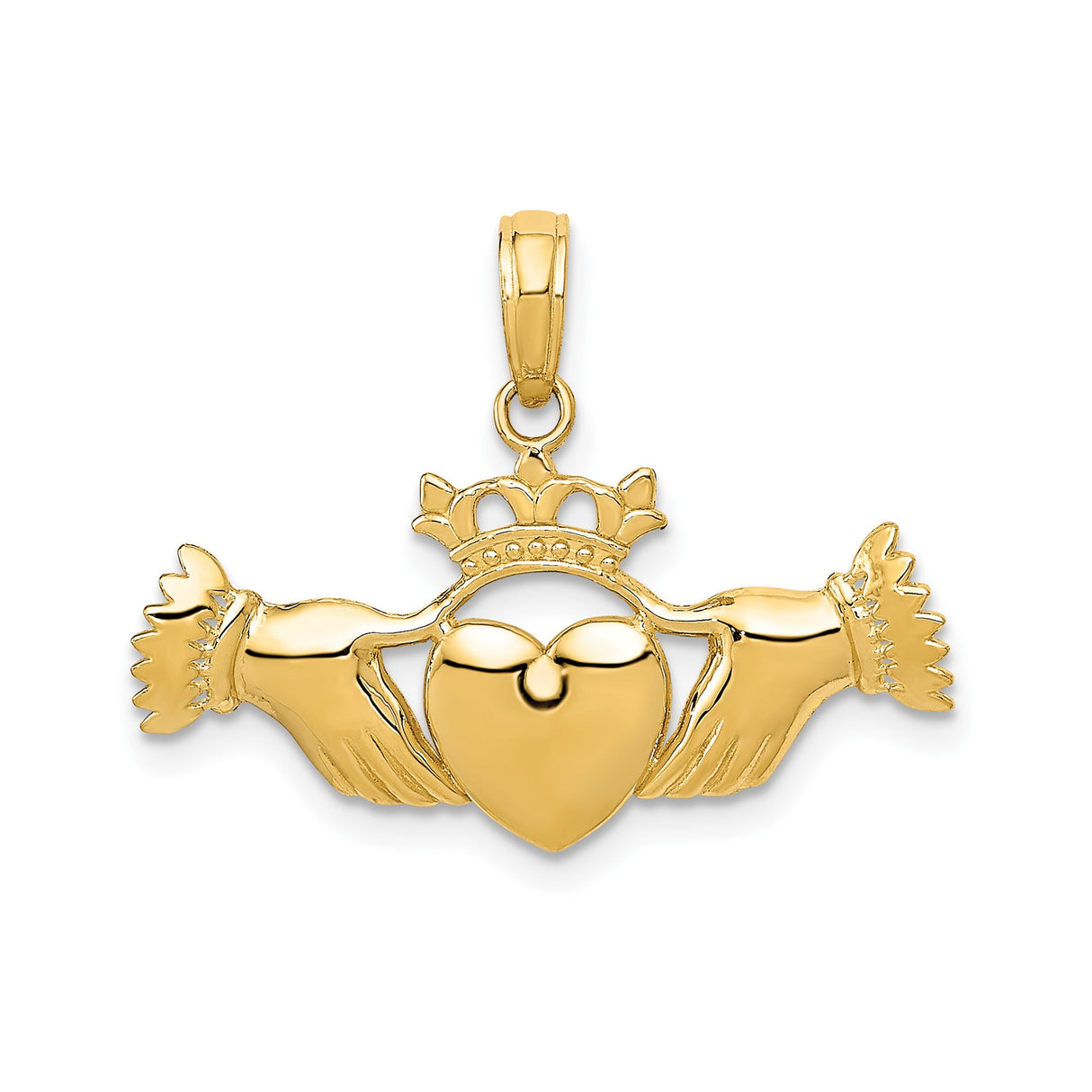 14k Yellow Gold Claddagh Pendant with Crowned Heart, Celtic Symbol of Love and Loyalty