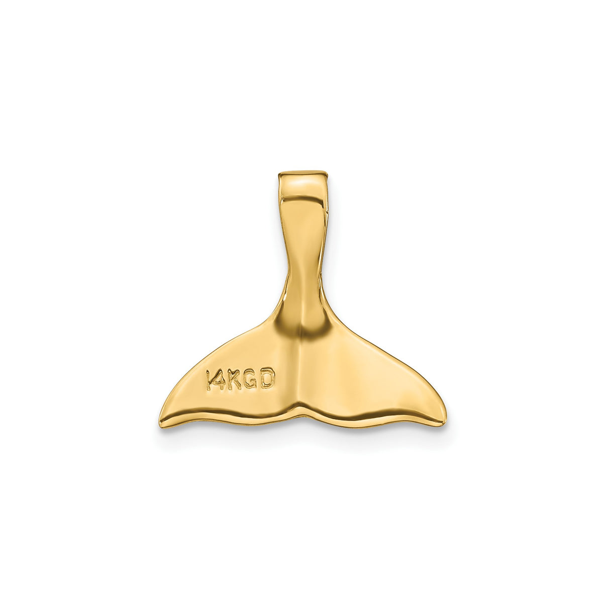 14k Yellow Gold Whale Tail Pendant, Polished Ocean-Inspired Nautical Charm for Unisex Beach Style