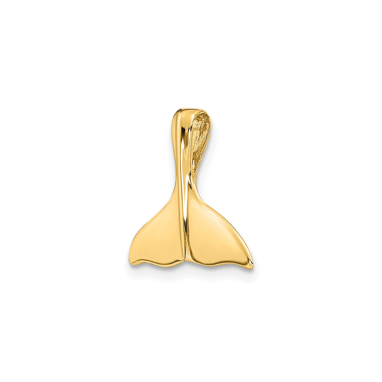14k Yellow Gold Whale Tail Pendant, Polished Ocean-Inspired Nautical Charm for Unisex Beach Style