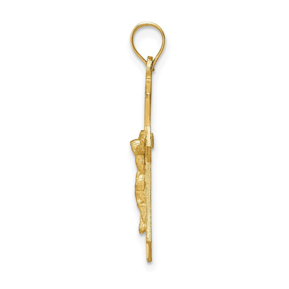 14k Yellow Gold Crucifix Cross Pendant with High Polish and Satin Finish Featuring Jesus