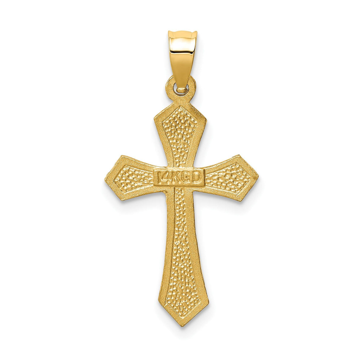14k Yellow Gold Crucifix Cross Pendant with High Polish and Satin Finish Featuring Jesus