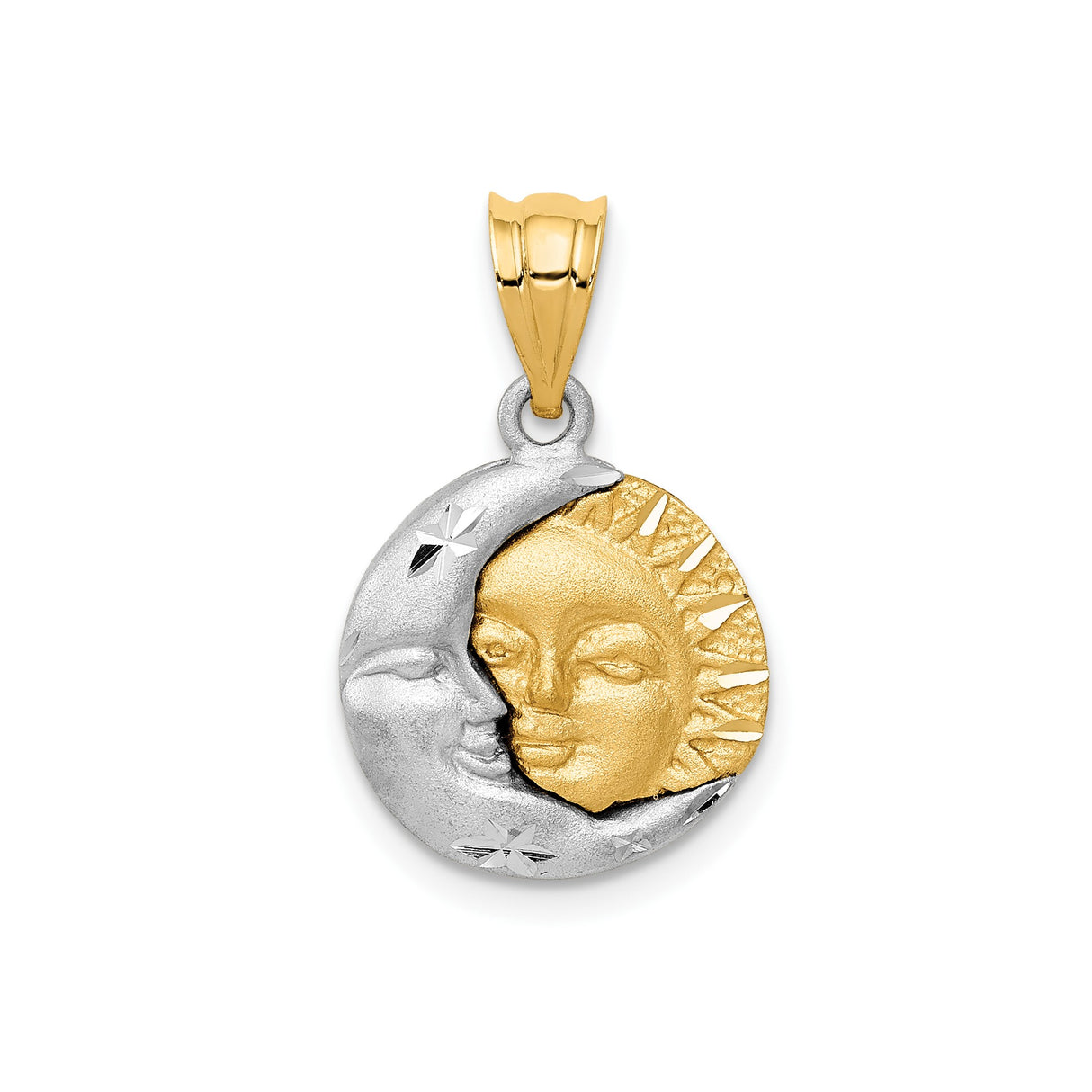 14k Two-Tone Gold Sun Moon Pendant with Stars, Celestial and Zodiac Theme
