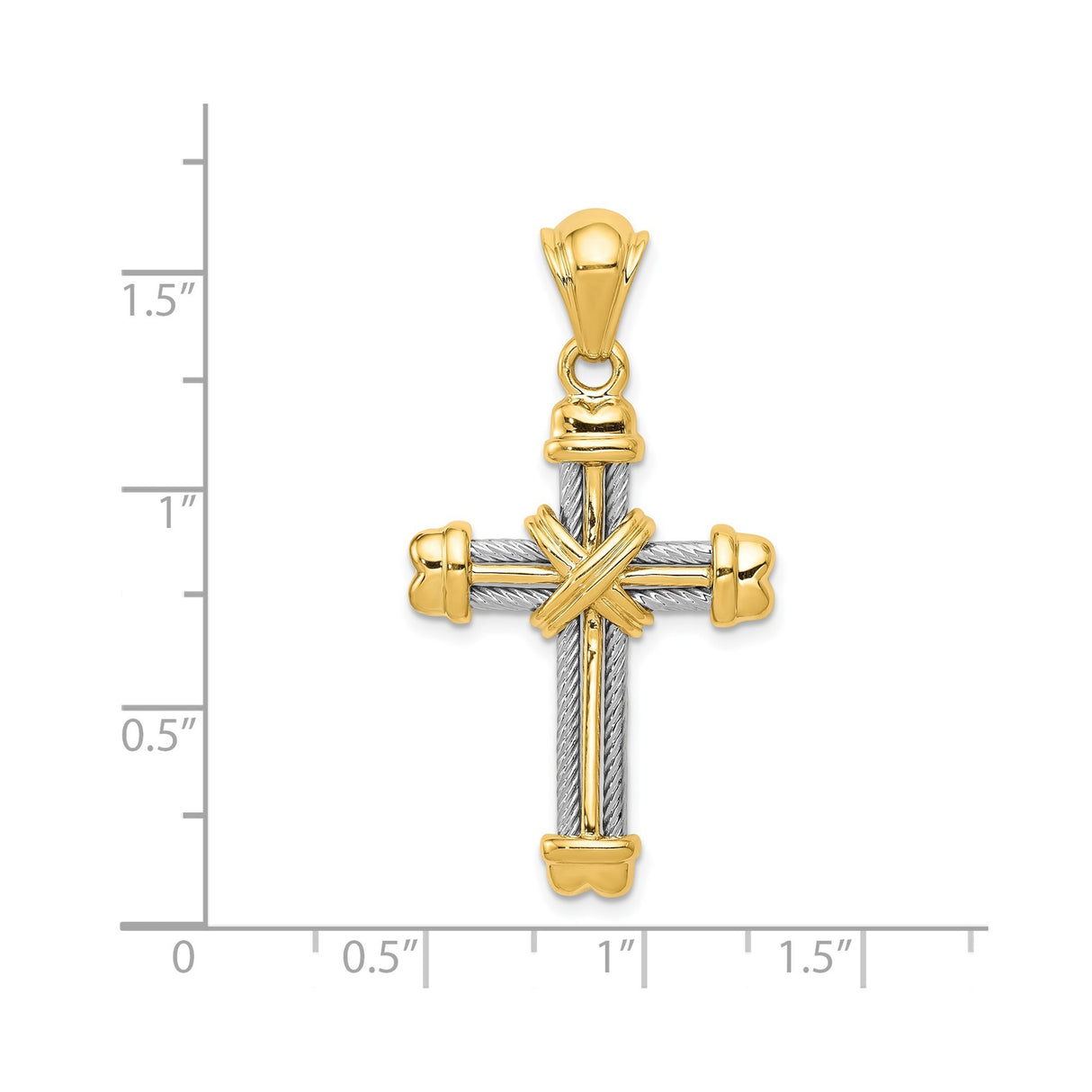 14k Two-Tone Gold Cross Pendant with Twisted Cable Design and Sculpted Ends