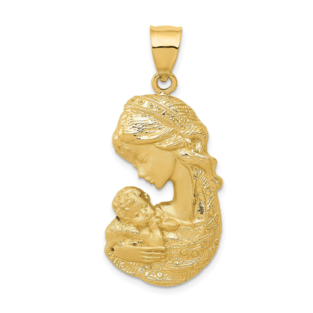 14k Yellow Gold Virgin Mary with Baby Jesus Pendant, Catholic Medallion for Women