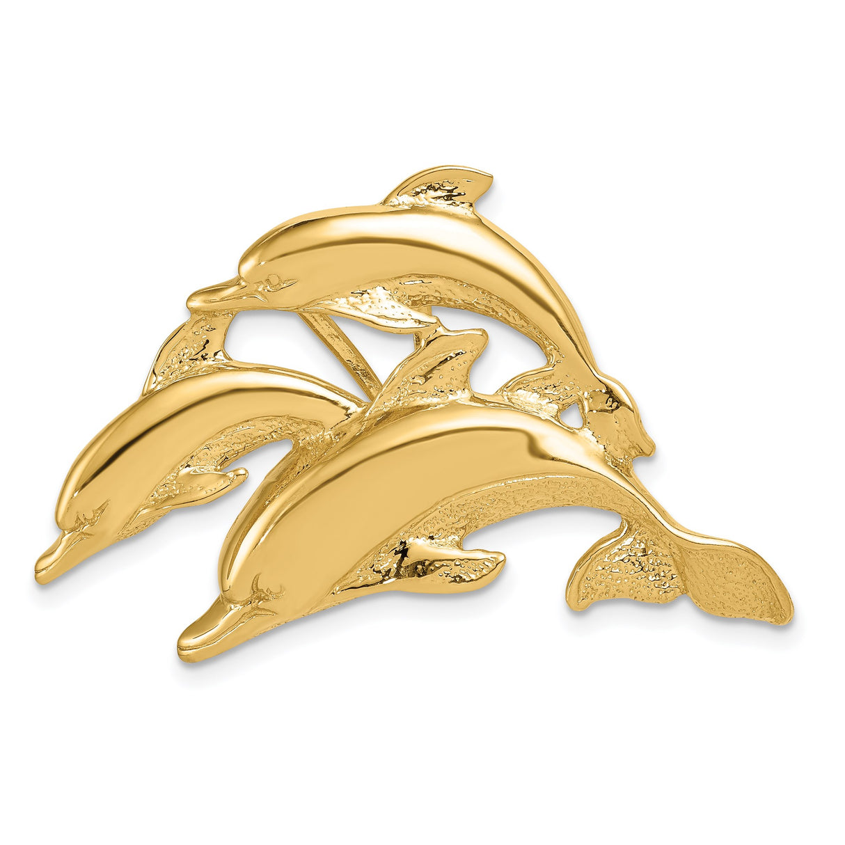 14k Yellow Gold Dolphin Pendant with Three Leaping Dolphins, Ocean Life Charm