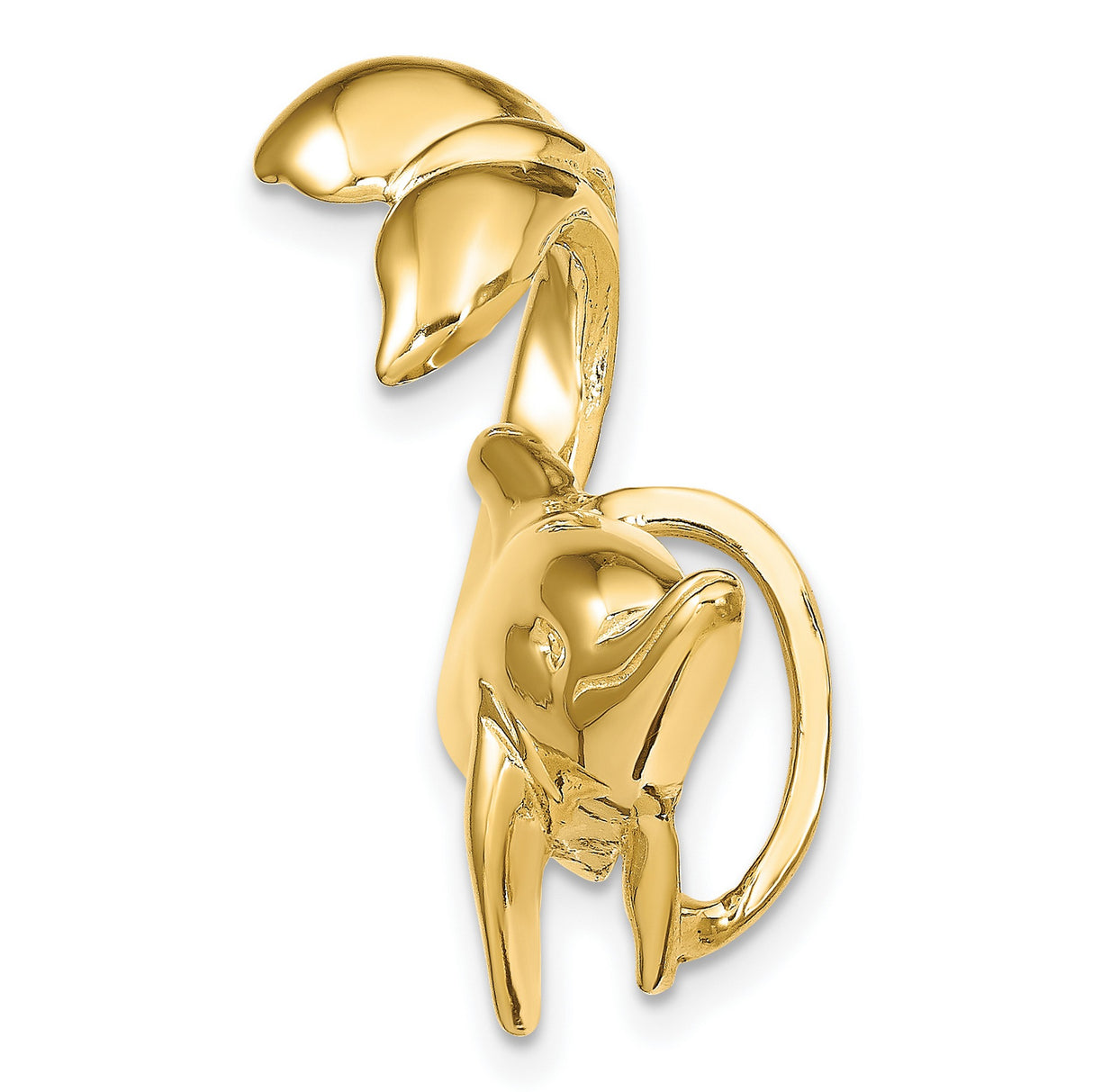 14k Yellow Gold Dolphin Pendant, Curved Ocean Animal Design, Nautical Marine Life Jewelry