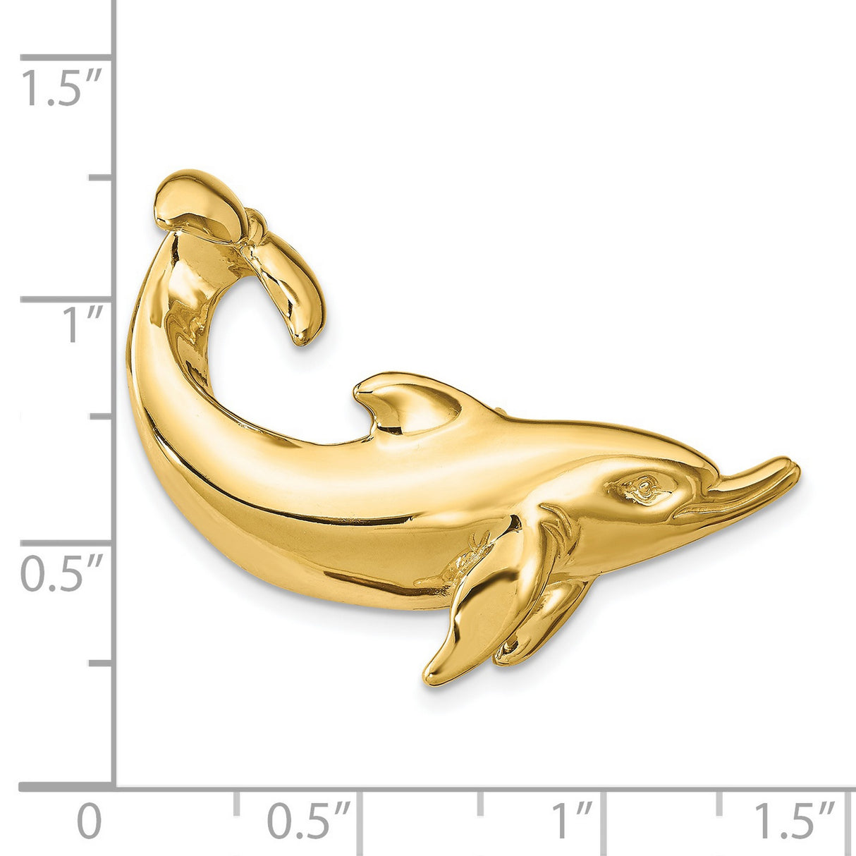 14k Yellow Gold Dolphin Pendant, Curved Ocean Animal Design, Nautical Marine Life Jewelry