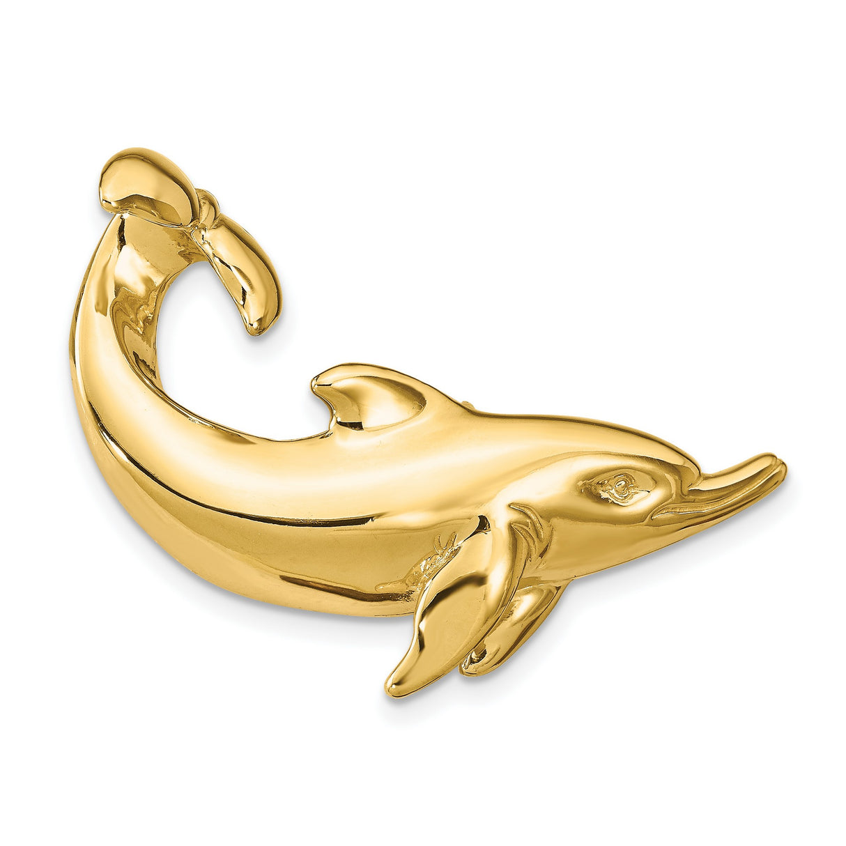 14k Yellow Gold Dolphin Pendant, Curved Ocean Animal Design, Nautical Marine Life Jewelry