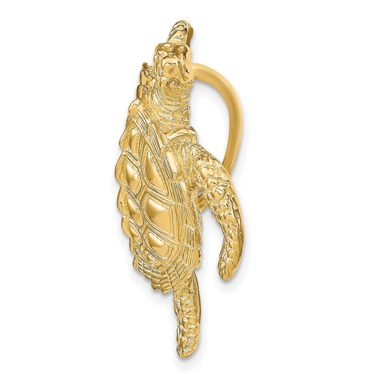 14k Yellow Gold Turtle Pendant with Textured Shell and Flippers, Ocean-Inspired Charm