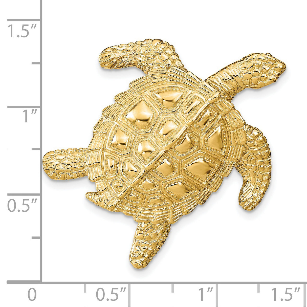 14k Yellow Gold Turtle Pendant with Textured Shell and Flippers, Ocean-Inspired Charm