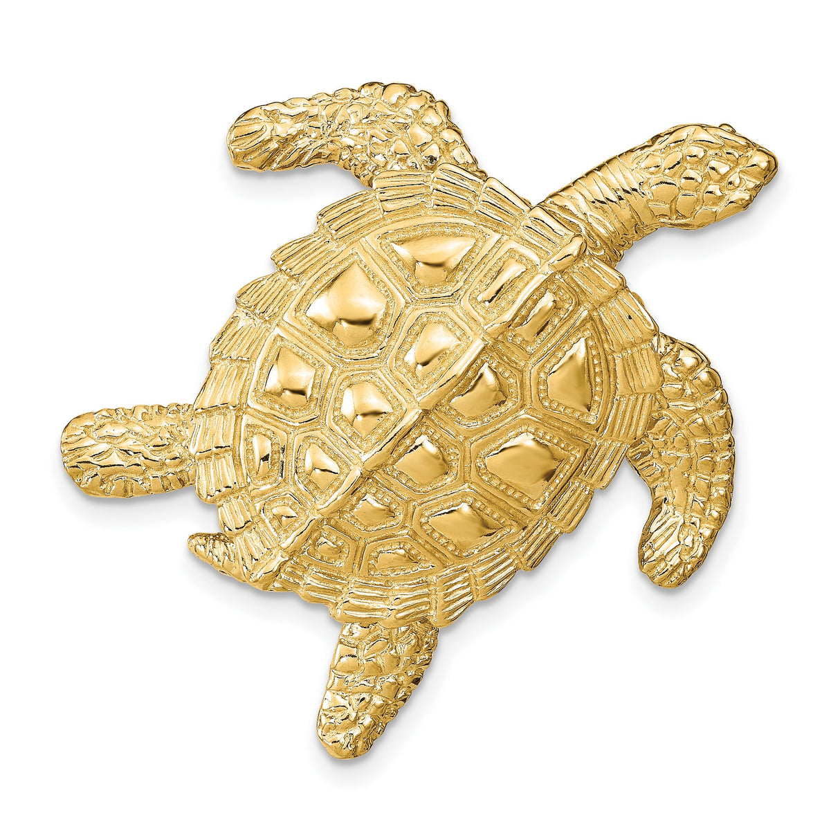 14k Yellow Gold Turtle Pendant with Textured Shell and Flippers, Ocean-Inspired Charm