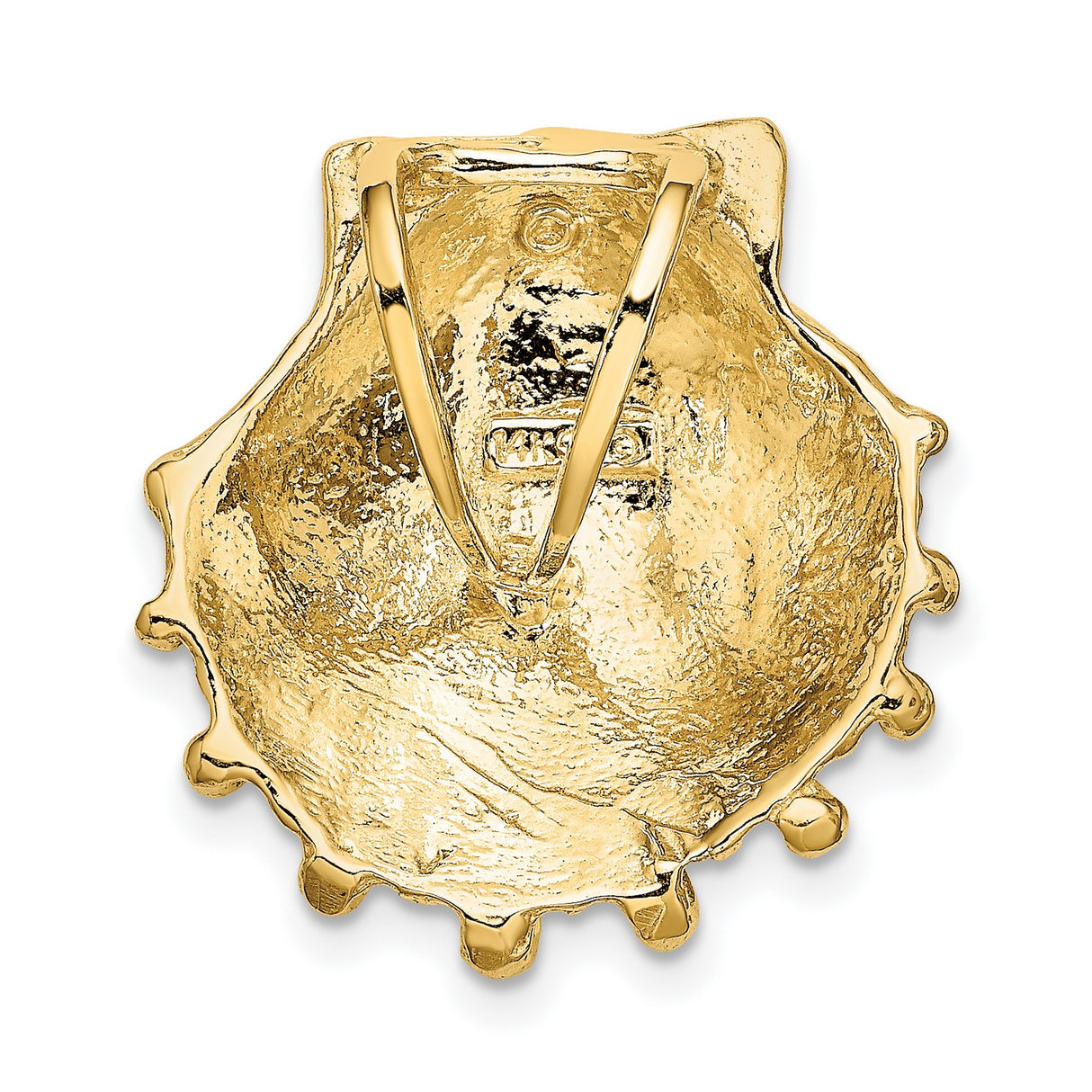 14k Yellow Gold Scallop Shell Pendant, Textured Camino Symbol Religious Charm for Women