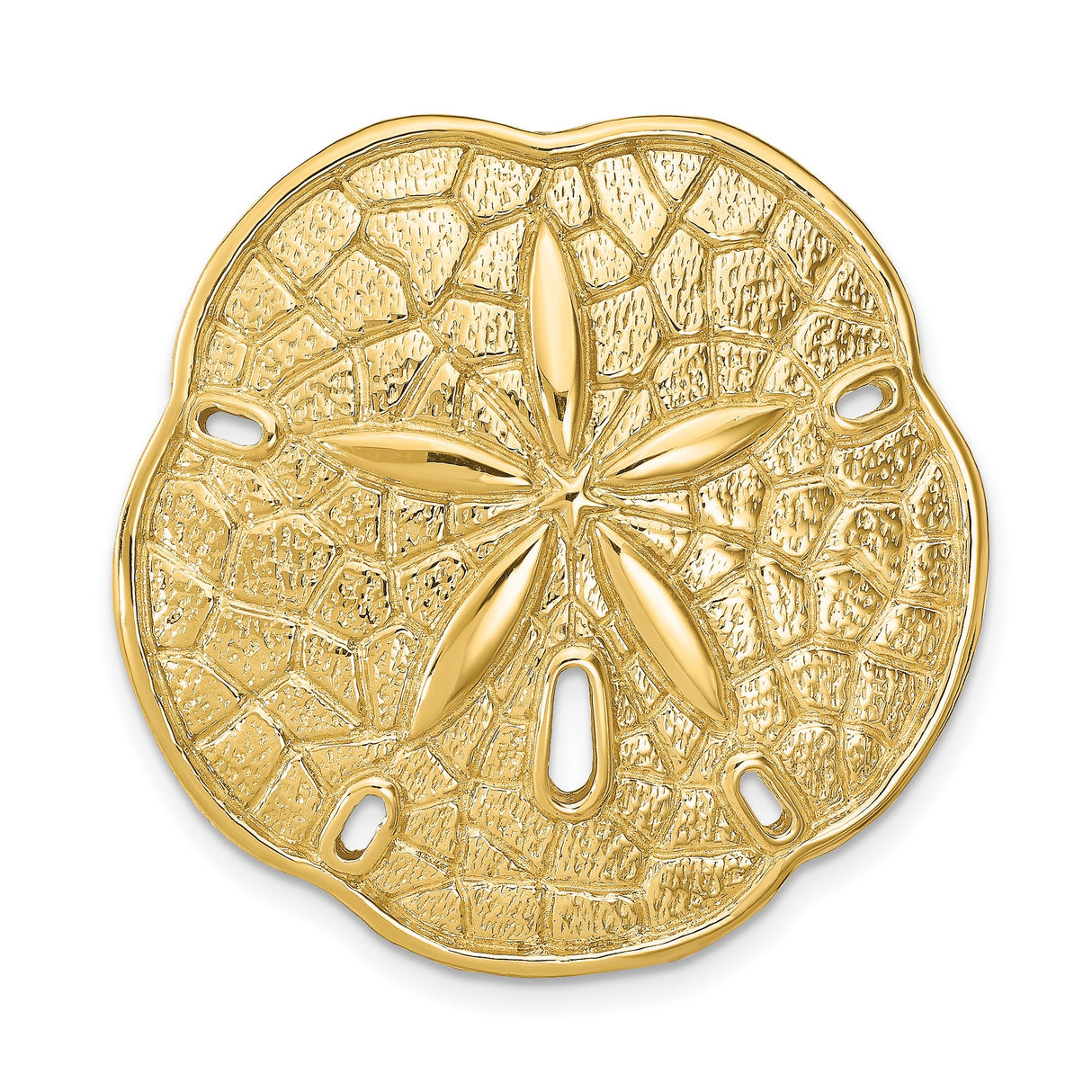 14k Yellow Gold Sand Dollar Pendant with Textured Ocean Design and Five Point Star