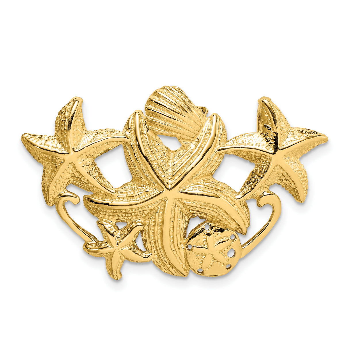 14k Yellow Gold Brooch with Starfish, Sand Dollar, and Seashell Ocean Motif