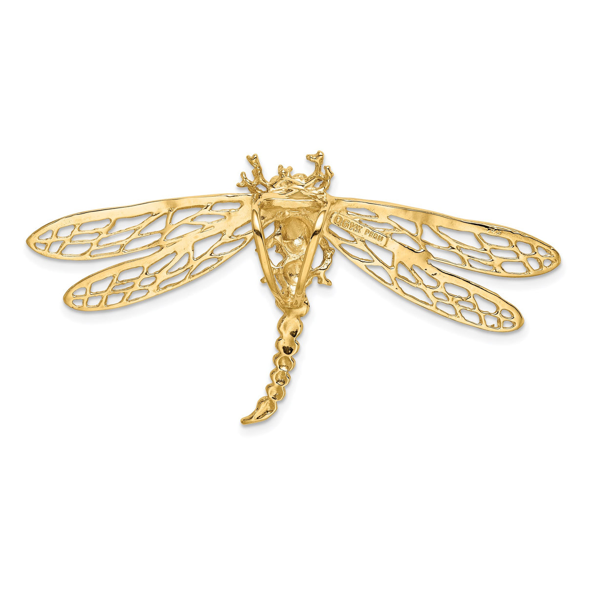 14k Yellow Gold Dragonfly Brooch with Openwork Wings and Textured Detailing