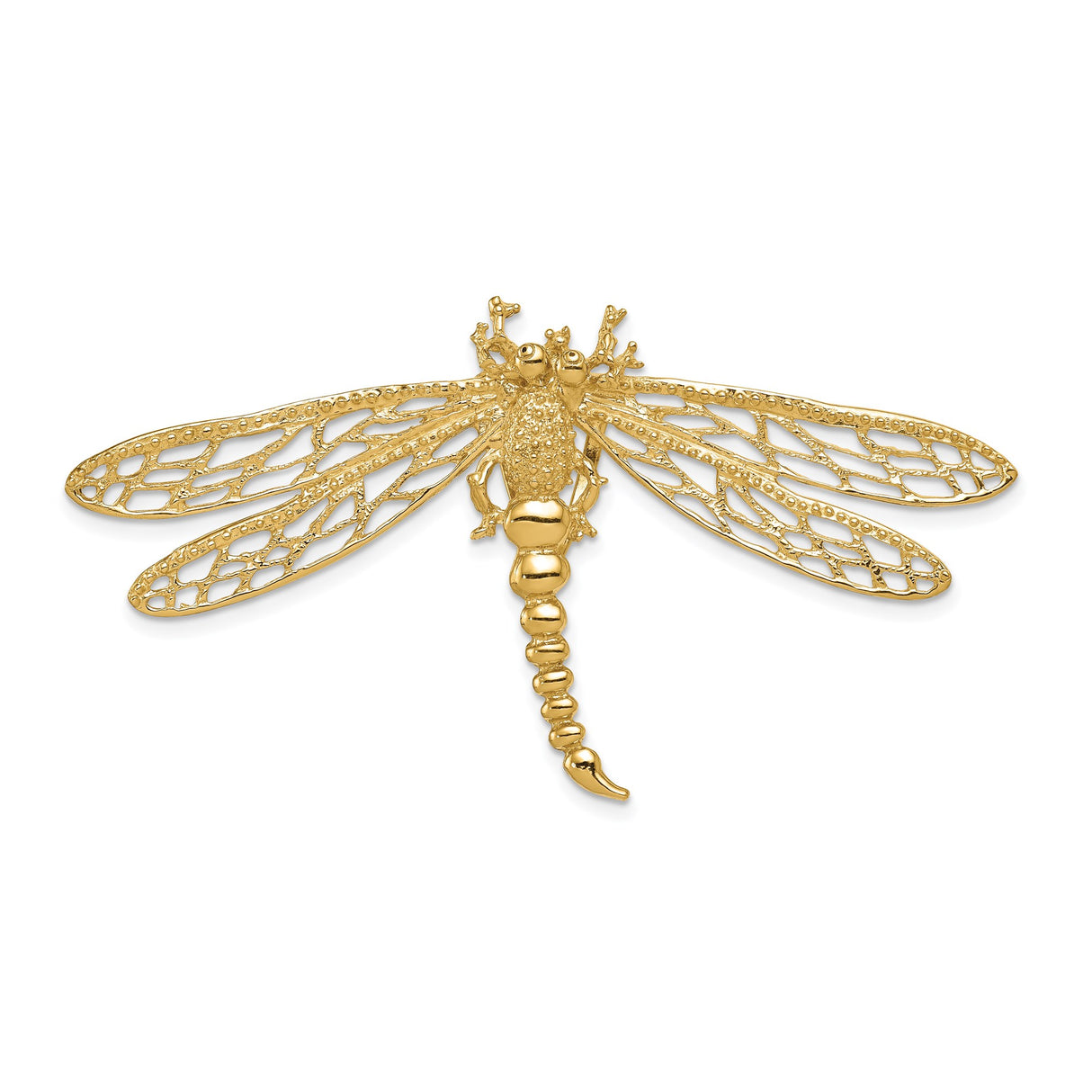 14k Yellow Gold Dragonfly Brooch with Openwork Wings and Textured Detailing