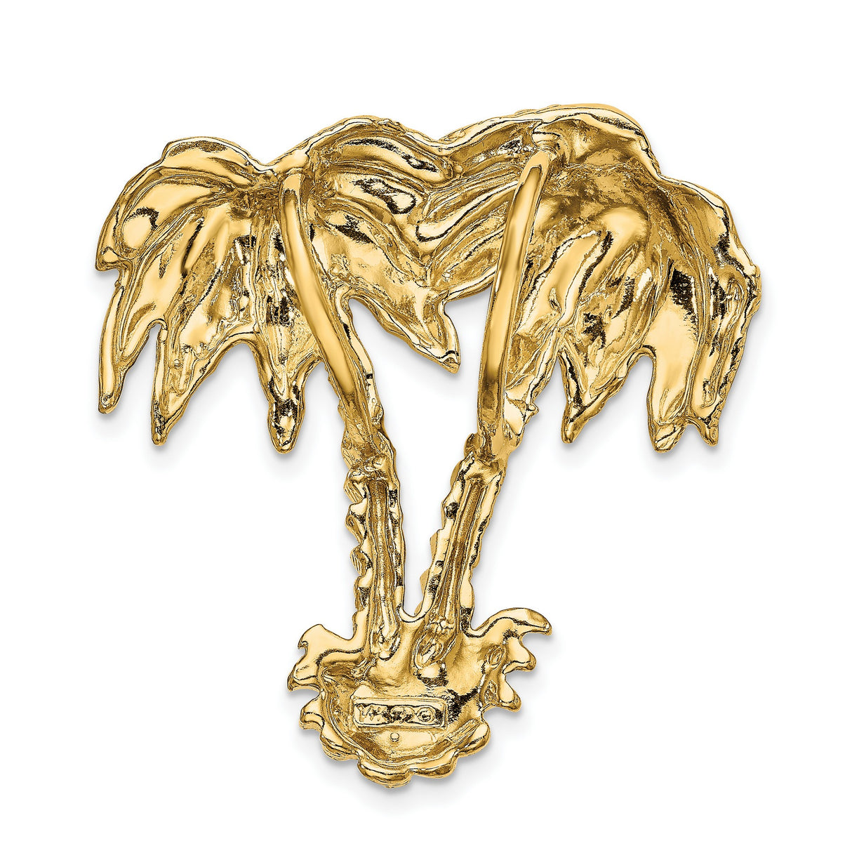 14k Yellow Gold Double Palm Tree Pendant, Tropical Island Vacation Theme Charm
