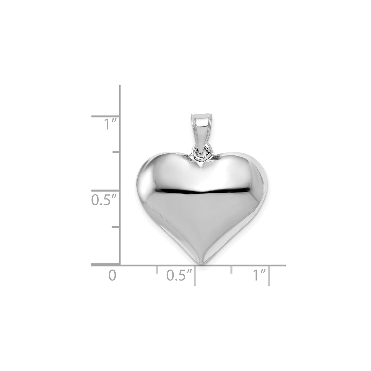 14k White Gold Heart Pendant, Smooth High Polish Design, Minimalist Style for Women