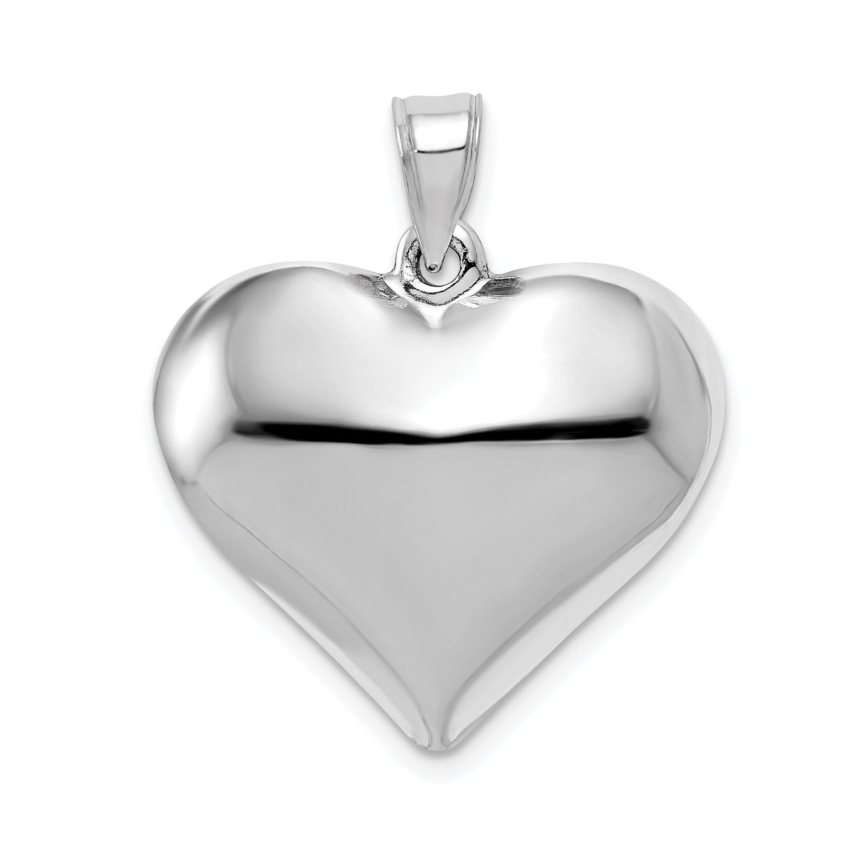 14k White Gold Heart Pendant, Smooth High Polish Design, Minimalist Style for Women